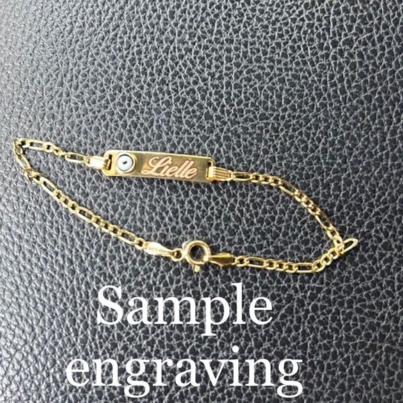 14k solid yellow gold kids bracelet | evil eye ID baby Bracelet | - Picture 9 of 9